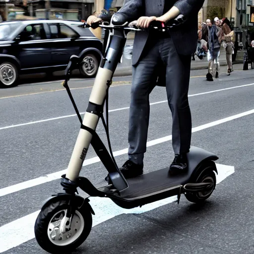 Prompt: Immanuel Kant rides an electric scooter