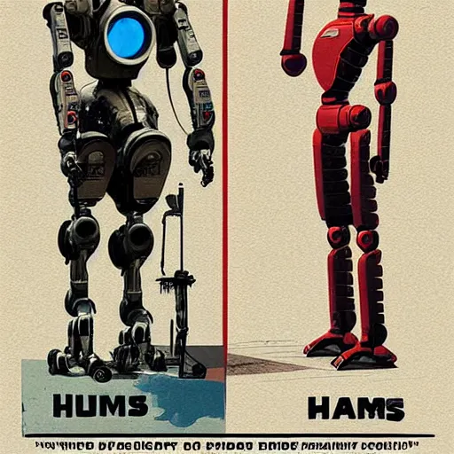 Image similar to propaganda poster of robots and humans standing side by side, side view photo, by greg rutkowski