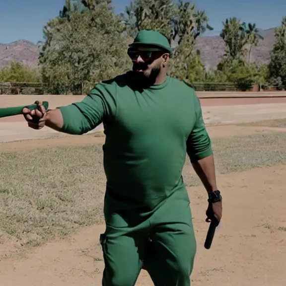 Image similar to Still of Big Smoke with green clothing wielding a baseball bat in Better Call Saul