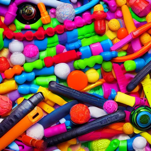 Image similar to photograph of various kid toys on the carpet, hyperrealism, photo realistic