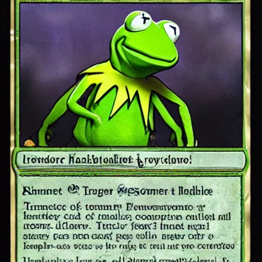 Image similar to a magic the gathering card featuring kermit the frog