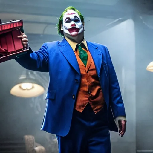 Image similar to stunning awe inspiring chris farley as the joker movie still 8 k hdr atmospheric lighting