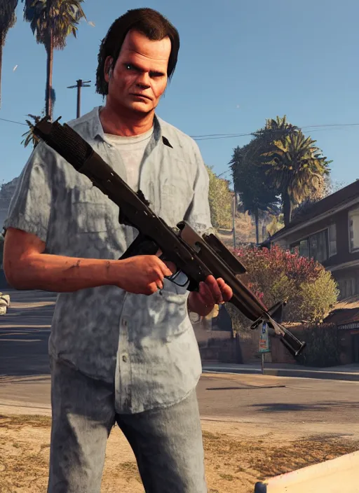 Image similar to bill - paxton as chet as gta 5 cover art, no - text no - logo