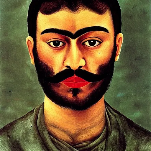 Prompt: a portrait of a bearded man by frida kahlo