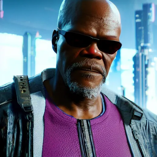 Image similar to Samuel L Jackson in cyberpunk 2077