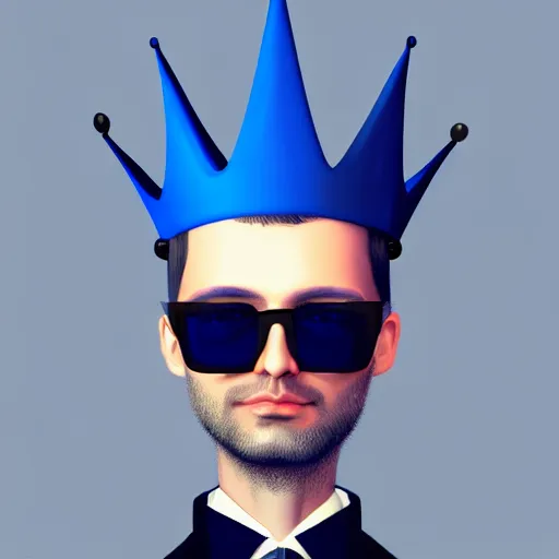 Image similar to rich businessman wearing an expensive blue crown and black shades , digital painting , digital art , artstation , devian art , 4k , HD