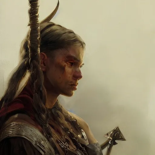 Image similar to an close up oil drawing of a gipsy tiefling in style of witcher, renaissance painting, art by anders zorn, wonderful masterpiece by greg rutkowski, expressive brush strokes, beautiful cinematic light, american romanticism by greg manchess, jessica rossier fantasy art, concept art, official art, hd mod