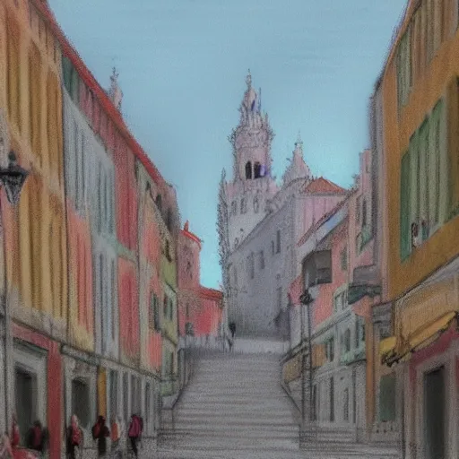 Image similar to city of lisbon, concept art, pastel soft colors, in the style of robert hickox, oscar galvan