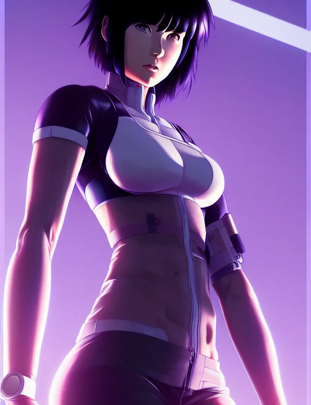 Image similar to a fullbody portrait of motoko kusanagi the major ghost in the shell : : stand alone complex, under repairs, maintenance : : by ilya kuvshinov, rossdraws, artgerm, sola digital arts, anti aliasing, raytracing : :