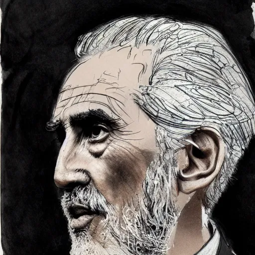 Image similar to a realistic yet scraggly portrait sketch of the side profile of a stern and sophisticated christopher lee, trending on artstation, intricate details, in the style of frank auerbach, in the style of sergio aragones, in the style of martin ansin, in the style of david aja, in the style of mattias adolfsson