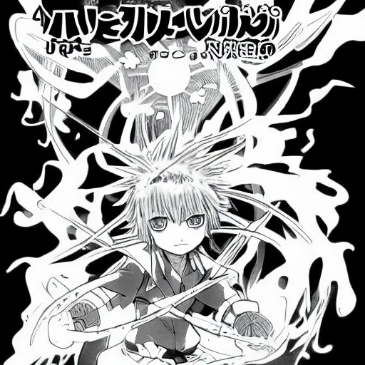 Image similar to young anime wizard, illustrated by mato and ken sugimori, manga, black and white illustration