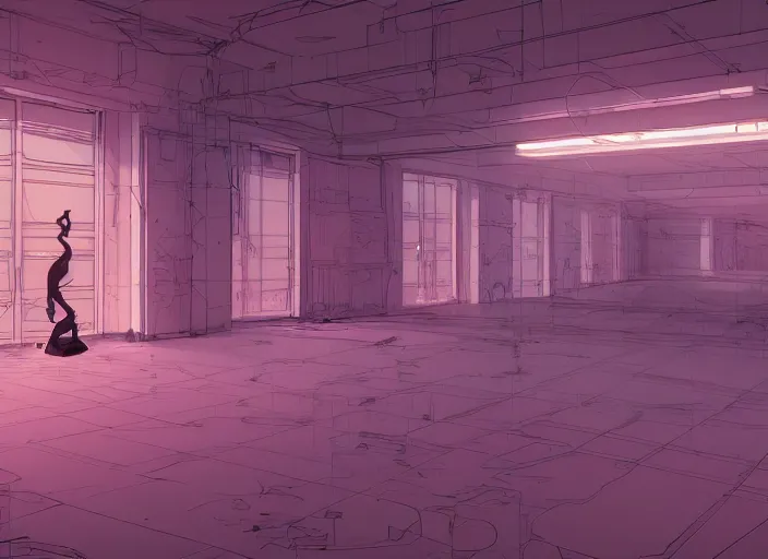 Image similar to abstract art of empty room. no people nor cars. sharp focus, cinematic pose, cinematic lighting, unreal engine render. art by josan gonzales and moebius and deathburger.