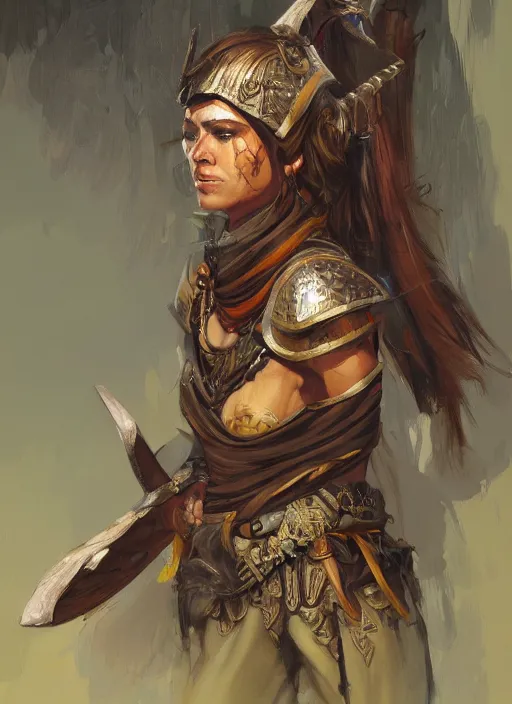 Image similar to highly detailed painting of a cleric warrior woman by jon foster, high fantasy, tropical colors trending on artstation