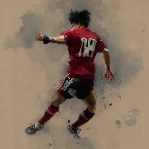 Prompt: A fierce Japanese football player, by Ruan Jia