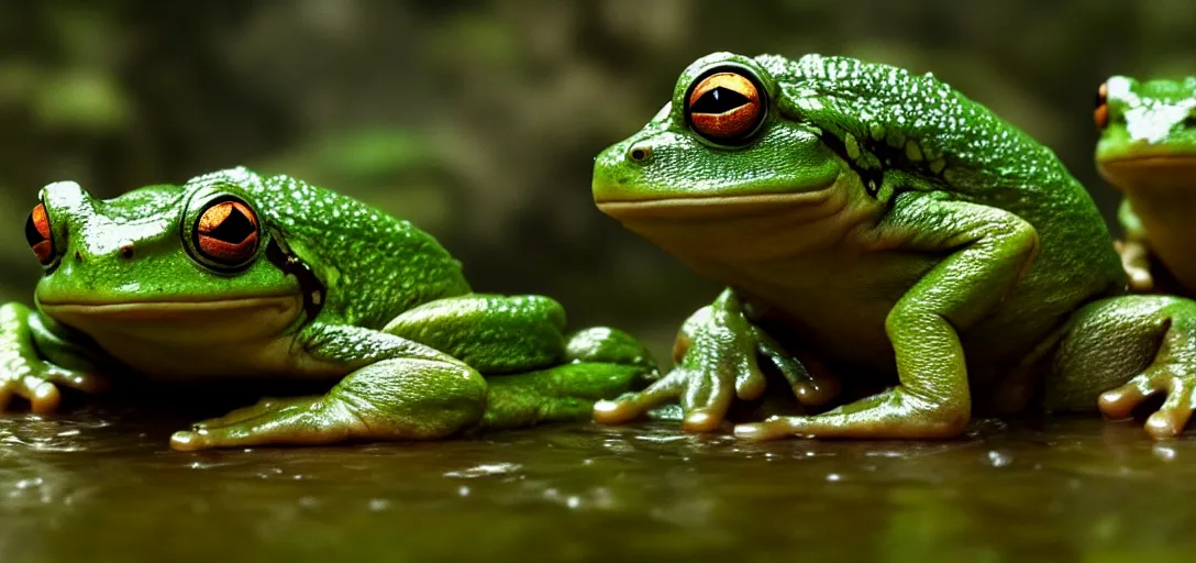Image similar to movie scene from lord of the rings with frogs, cinematic still, action shot, 8 k hdr