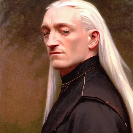 Image similar to Painting of Lucius Malfoy. Art by william adolphe bouguereau. During golden hour. Extremely detailed. Beautiful. 4K. Award winning.