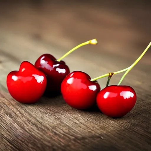 Image similar to Photo realistic three fresh cherries on a table