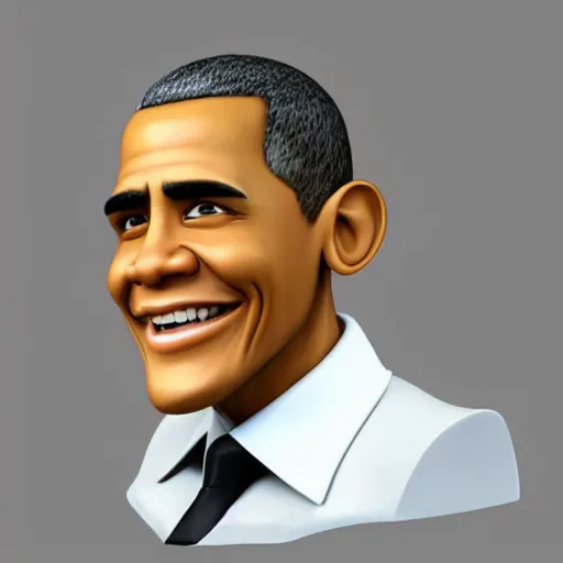 Image similar to hyperdetailed 3 d cartoon render of cartoon barackb obama in a confident expressive pose, cartoon eyes!!!!! cute, exaggarated facial features, cute cartoon style, white background, low angle shot, cinematic studio lighting, studio quality, octane render, unreal engine 5, trending on artstation, art by sebastian jm, 8 k