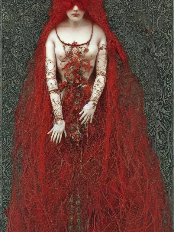 Prompt: a beautiful render of a catholic veiled red queen with symmetry intricate detailed ,pray,by James Jean,Enchanted doll,Lawrence Alma-Tadema,aaron horkey,Billelis,trending on pinterest,hyperreal,feminine,golden ratio,cinematic lighting