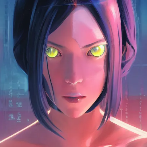 Prompt: A beautiful cyborg woman with big and cute red eyes || VERY ANIME, fine-face, realistic shaded perfect face, fine details. Anime. realistic shaded lighting poster by Ilya Kuvshinov katsuhiro otomo ghost-in-the-shell, magali villeneuve, artgerm, Jeremy Lipkin and Michael Garmash, Rob Rey and Kentarõ Miura style, trending on art station