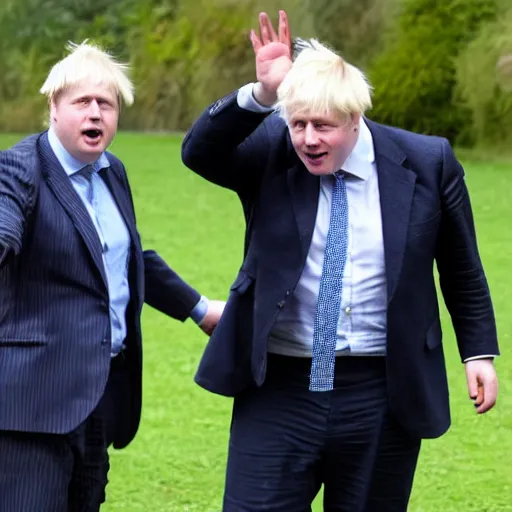 Image similar to Boris Johnson taking mini Boris Johnson to the zoo