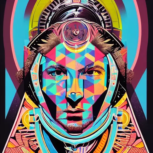 Prompt: Celestial god portrait by Tristan Eaton, geometric, trending dribble, behance