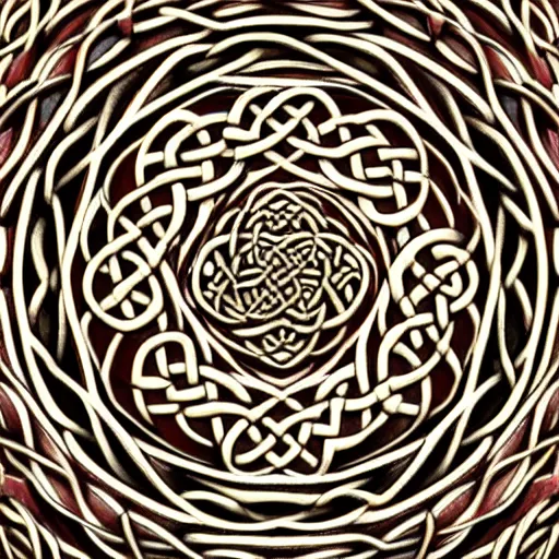 Image similar to ornate twisting three dimensional multilayered celtic pattern vortex inside a hexagonal shape, intricate detail, complex