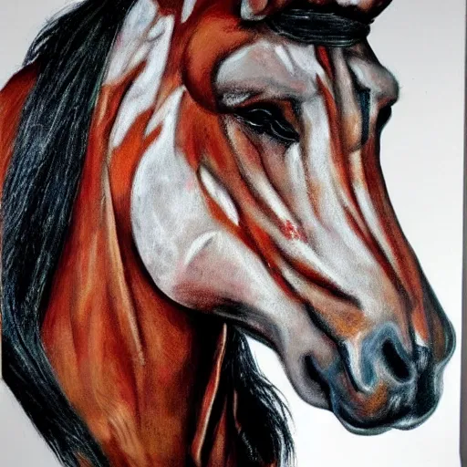 Prompt: nic cage fused with a horse, buff, painted portrait, highly detailed,