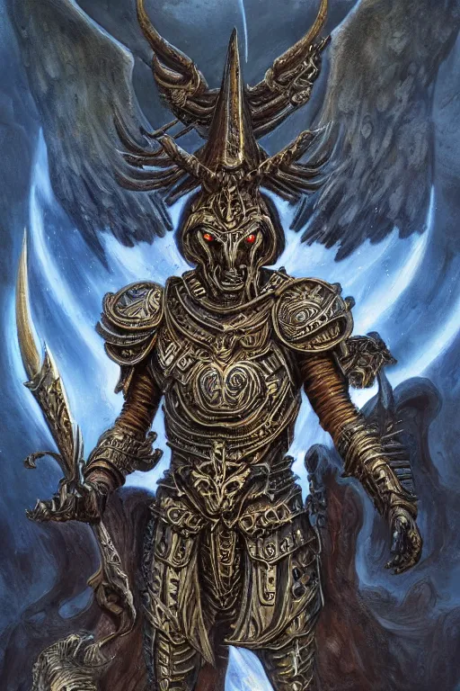 Prompt: full body concept art of baphomet wearing ancient roman armor made with porcelain by Jeff Easley and Peter Elson + beautiful eyes, beautiful face + symmetry face + galaxy + gothic, surreal, dread + highly detailed, intricate complexity, epic composition, magical atmosphere + masterpiece, award winning + trending on artstation