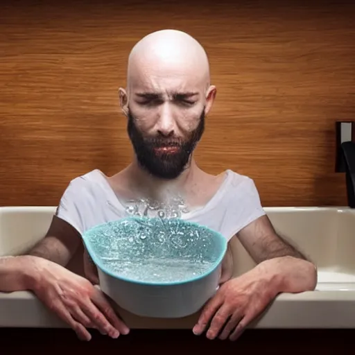 Prompt: man dissolves in the sink