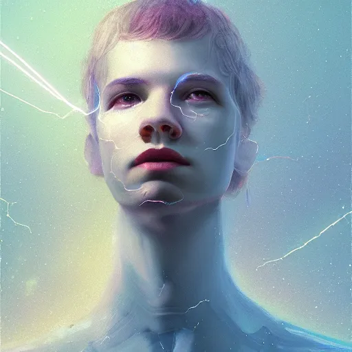 Image similar to a fearless leader of collaborative intelligence by miles johnston, portrait, volumetric lightning, ambient light, trending on artstation, award winning