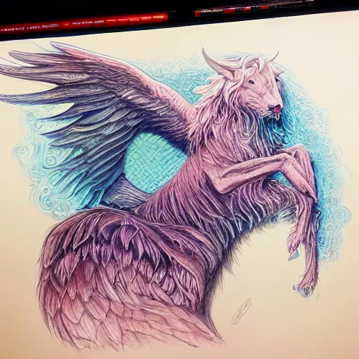 Image similar to Colored pencil art on paper, Magical Creatures, highly detailed, artstation, Caran d'Ache Luminance