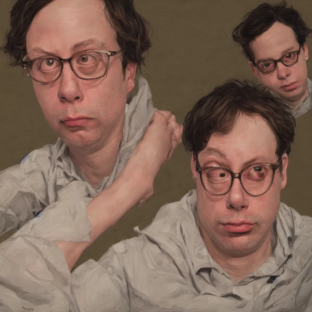 Prompt: high quality high detail painting of todd solondz portrait by lucian freud and kuvshinov ilya, hd, photorealistic lighting