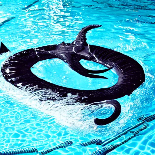 Prompt: the Loch Ness monster in a swimming pool