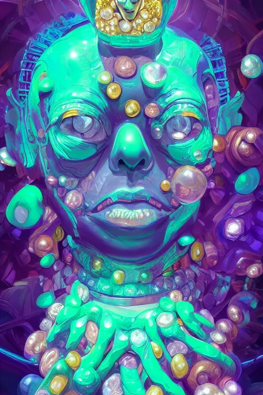 Image similar to maximalist detailed gemstone golem portrait by adoryanti, machine. delusions, holosomnia, electrixbunny, rendered in discodiffusion. decorated with pearls and gems, behance hd by jesper ejsing, by rhads, makoto shinkai, ilya kuvshinov, rossdraws global illumination ray tracing hdr radiating a glowing aura