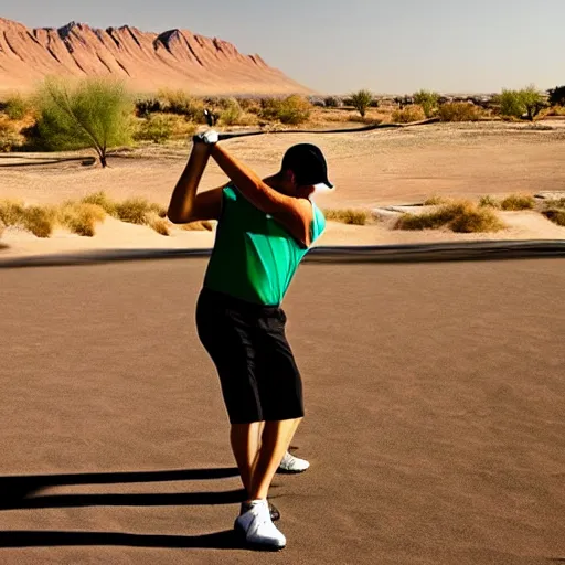 Prompt: pickle man golfing in the desert