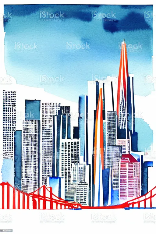 Image similar to minimalist watercolor art of san francisco, illustration, vector art