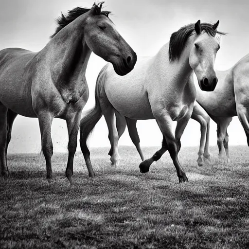 Prompt: a herd of horses nature photo