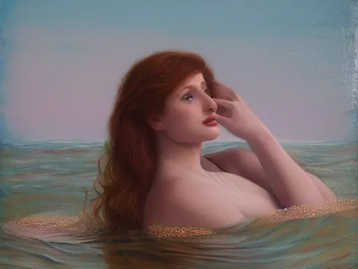 Image similar to a painting of a woman in a body of water, a fine art painting by jan tengnagel, trending on deviantart, pop surrealism, tarot card, pre - raphaelite, artwork