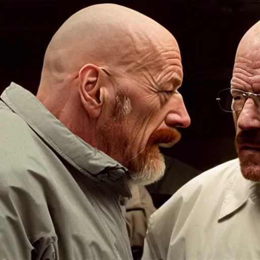 Image similar to Walter White and Mike Ehrmantraut kissing