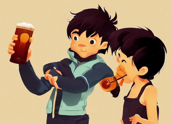 Image similar to cute monkey drinking beer. clean cel shaded vector art. behance hd by lois van baarle, artgerm, helen huang, by makoto shinkai and ilya kuvshinov, rossdraws, illustration, art by ilya kuvshinov