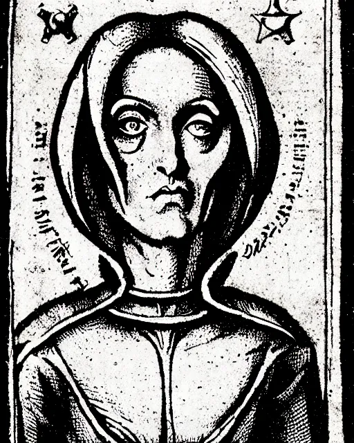 Image similar to an illustration of dana scully from the nuremberg chronicle, 1 4 9 3