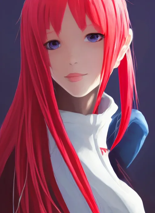 Image similar to Zero two from Darling in the Franxx, portrait, fantasy, medieval, vivid colors, fantasy, elegant, concept art, sharp focus, beautiful face, digital art, Hyper-realistic, 4K, Unreal Engine, Highly Detailed, HD, Dramatic Lighting by Brom, trending on Artstation