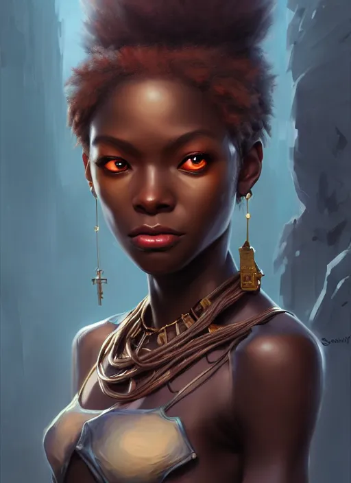 Image similar to character concept art of a dark fantasy african american female, key visual, realistic shaded perfect face, fine details, dystopian environment and background, by stanley artgerm lau, wlop, rossdraws, james jean, andrei riabovitchev, marc simonetti, and sakimichan, trending on artstation