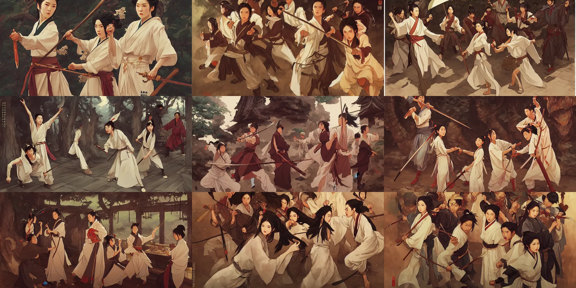 Prompt: wuxia, tavern, in the style of studio ghibli, j. c. leyendecker, greg rutkowski, artem