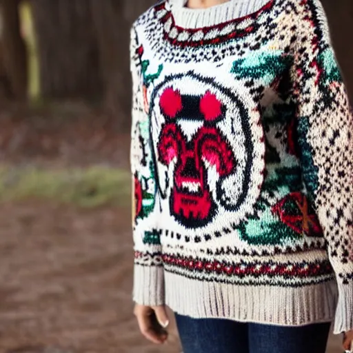 Image similar to a hand knit wool sweater with a calavera pattern