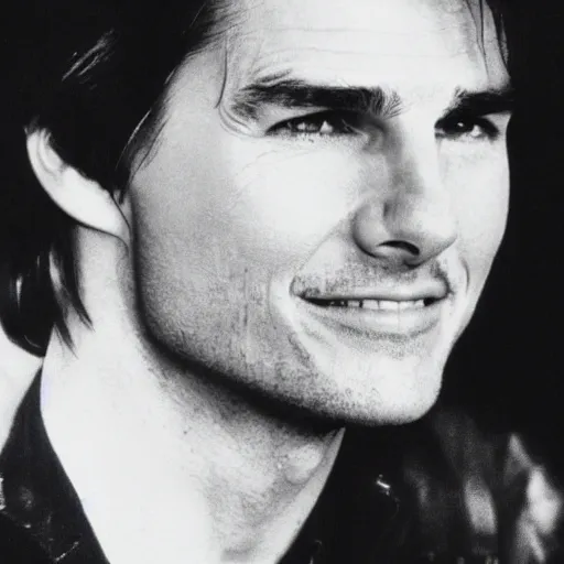 Image similar to Polaroid of Tom Cruise very close to tv 1983