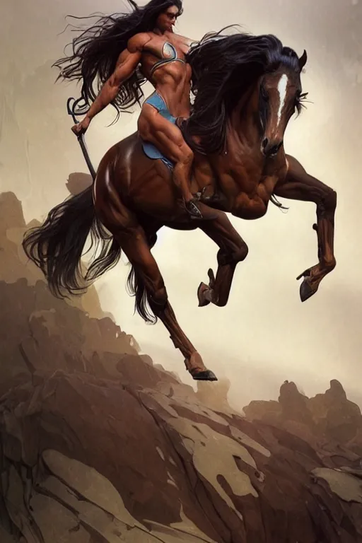 Prompt: an enormously muscular horse at a research facility doffed in leather, highly detailed, digital painting, artstation, concept art, sharp smooth focus, illustration, art by artgerm and greg rutkowski and alphonse mucha