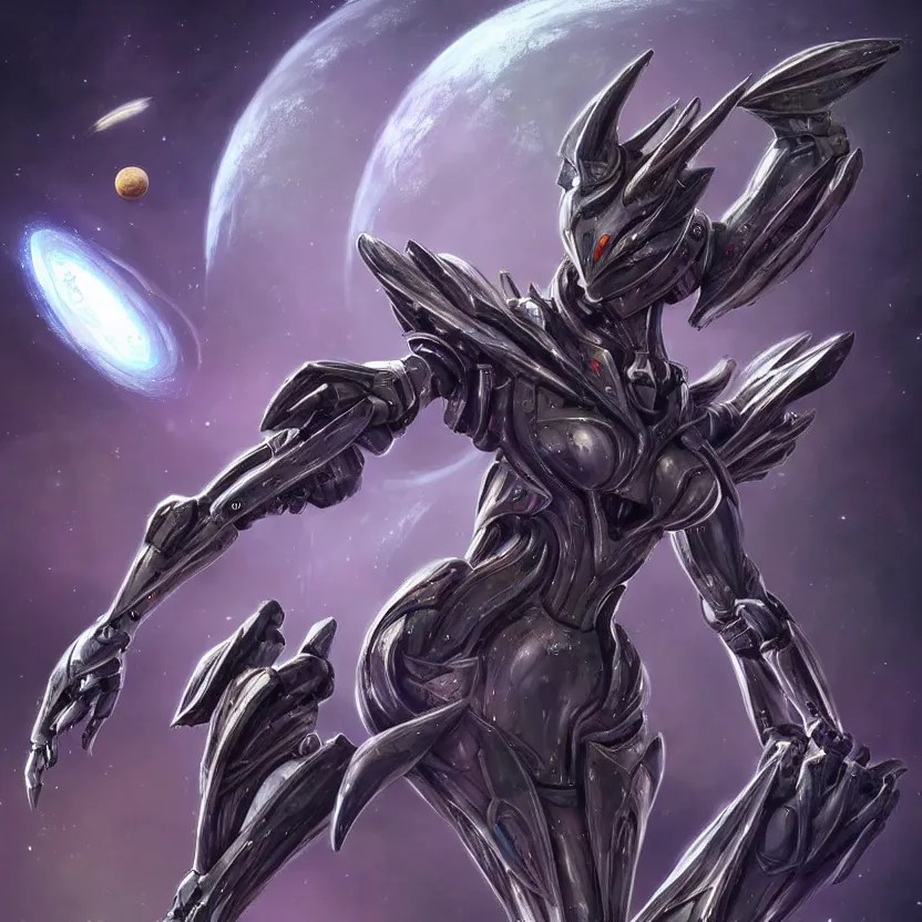 Image similar to goddess shot, galactic sized stunning beautiful anthropomorphic robot mecha female dragon, in space, larger than planets, posing elegantly, the earth a mere marble in her claws, detailed silver armor, epic proportions, epic scale, detailed digital art, ultra detailed, furry art, macro art, dragon art, giantess, warframe fanart, furaffinity, deviantart, realistic