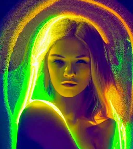 Prompt: lightpainting luminescent portrait, diffuse luminescent lightpainting, intricate halo wiccan luminescent lightpainting, elegant light, highly detailed zen neon, lifelike, fully photorealistic, artstation, luminescent concept art, smoothened, sharp luminescent focus, luminescent art by john collier, michael bosanko